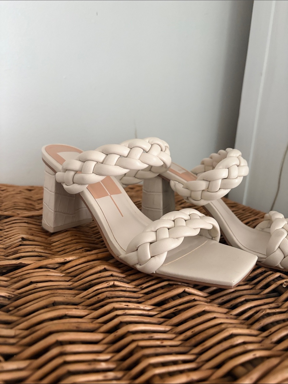 Dolce Vita Braided Strap Cream Heeled Sandals, 7.5